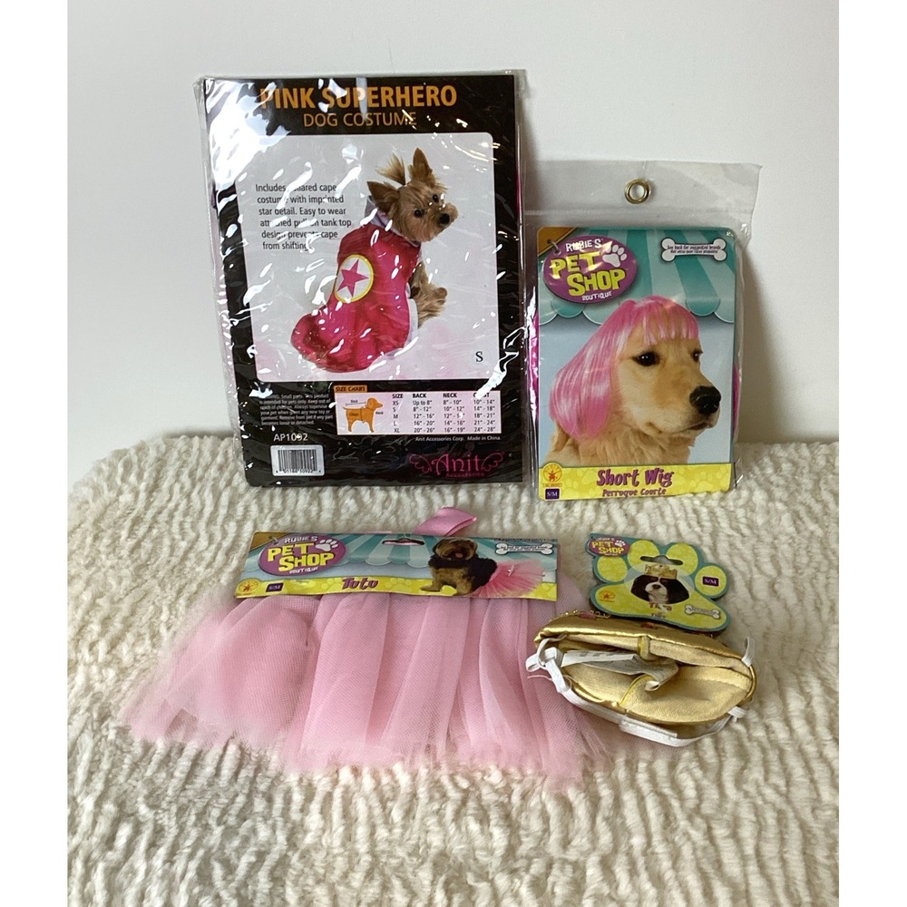 Pink Pet Costume Lot by Rubie's, Small/Medium Tutu Cape Crown Wig Dog Dress Up